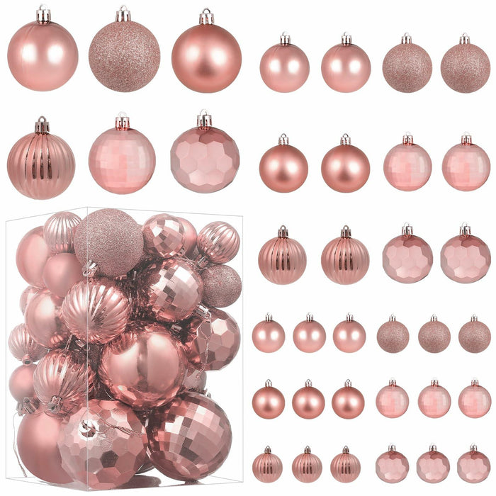 YiYunFloral Christmas Ball Ornaments 36pcs 6 Styles 3 Sizes Rose Gold by Deal US