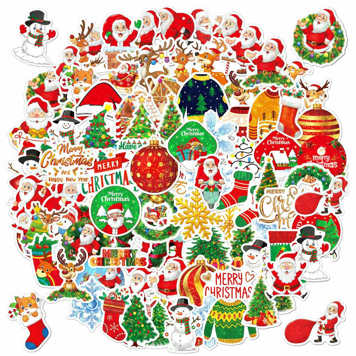 100PCS Christmas Children's Cartoon Santa Claus & Tree Waterproof Stickers by Deal US