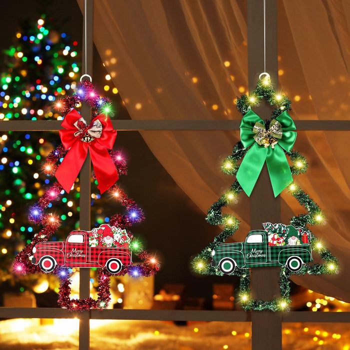 Liliful 2 Pcs LED Christmas Tree Lights with Red Green Tinsel Xmas Decor by Deal US