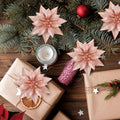 [Like_new] YOSICHY 12 Pcs Artificial Christmas Flowers Deep Champagne with Clips Stems by Deal US