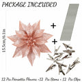 [Like_new] YOSICHY 12 Pcs Artificial Christmas Flowers Deep Champagne with Clips Stems by Deal US