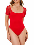 CRIPOM Red Mesh Square Neck Lace Bodysuit Women's Size S by Deal US