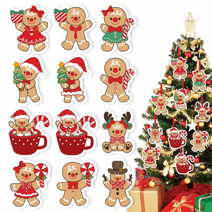 12Pcs Gingerbread Man Christmas Ornaments Tree Decorations with Ropes by Deal US