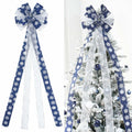 YINGQIWISH Christmas Tree Topper Large Bow Deep Blue White Indoor Outdoor by Deal US