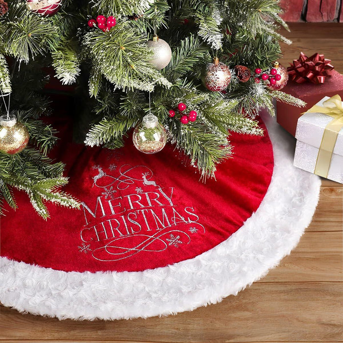 USILAND Christmas Tree Skirt Brown Velvet Snowflakes Embroidery 32in by Deal US