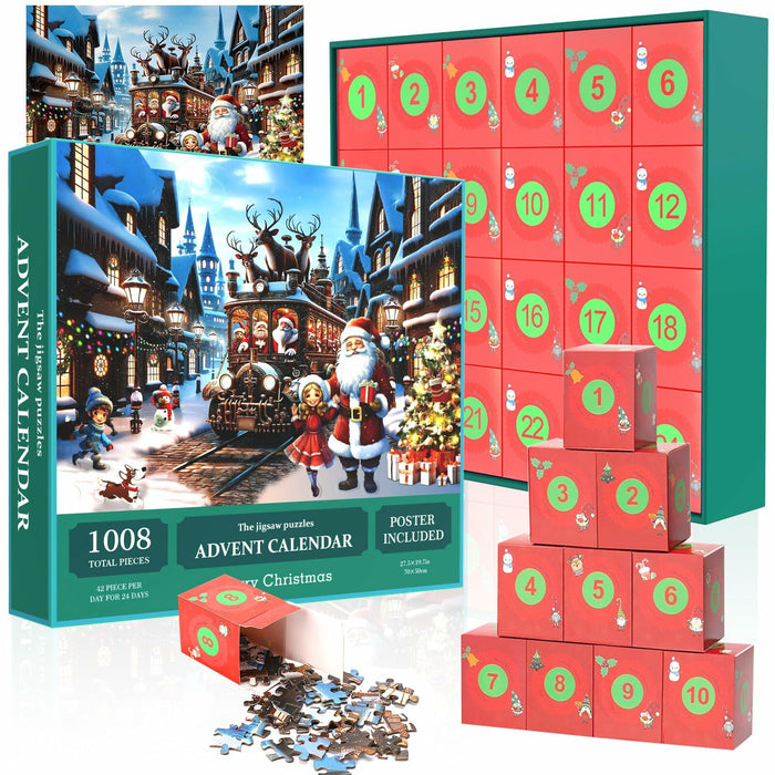 Advent Christmas Puzzle 2024 1008pcs Paper Calendar Holiday Game Green by Deal US