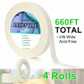 Bazen Artist Tape 4 Pack 1in x 660ft White Acid-Free Masking Tape by Deal US