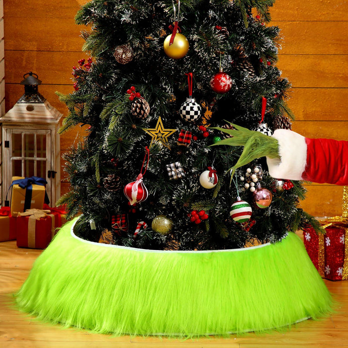 Funnymoom Christmas Tree Collar Green Faux Fur Skirt 24 Inch by Deal US