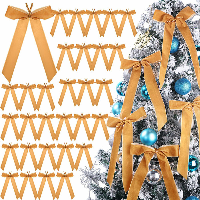 Riceshoot 30 Pcs Velvet Christmas Bow Khaki 6.3x11 Inch Rustic Decor by Deal US