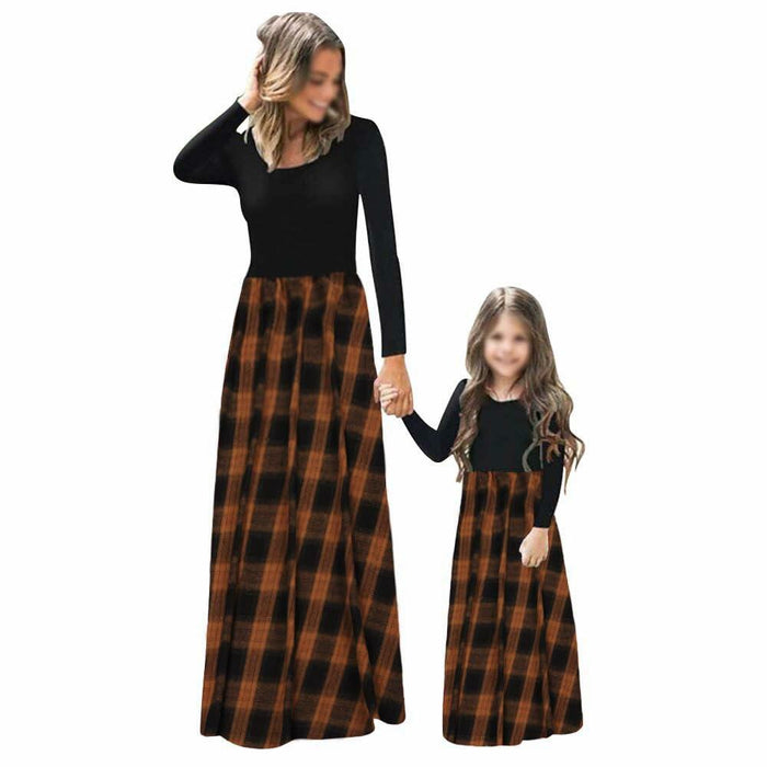 PopReal Mommy and Me MaxiDress Brown Plaid Long Sleeve with Pockets Size 18-24M by Deal US