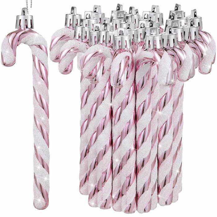 Sotiff Plastic Glitter Candy Cane Ornaments Pink White 72 Pcs Holiday Decor by Deal US