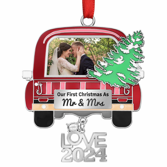 Our First Christmas As Mr and Mrs Photo Ornament Metal Wedding Gift 2024 by Deal US