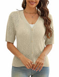 VOIANLIMO Women's Cropped V-Neck Button Down Cardigan Sweater Apricot Size S by Deal US