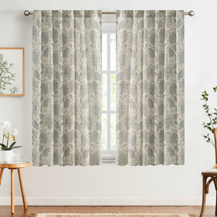 [Like_new] jinchan Linen Curtains Gray Floral Paisley 63in Length 2 Panels by Deal US