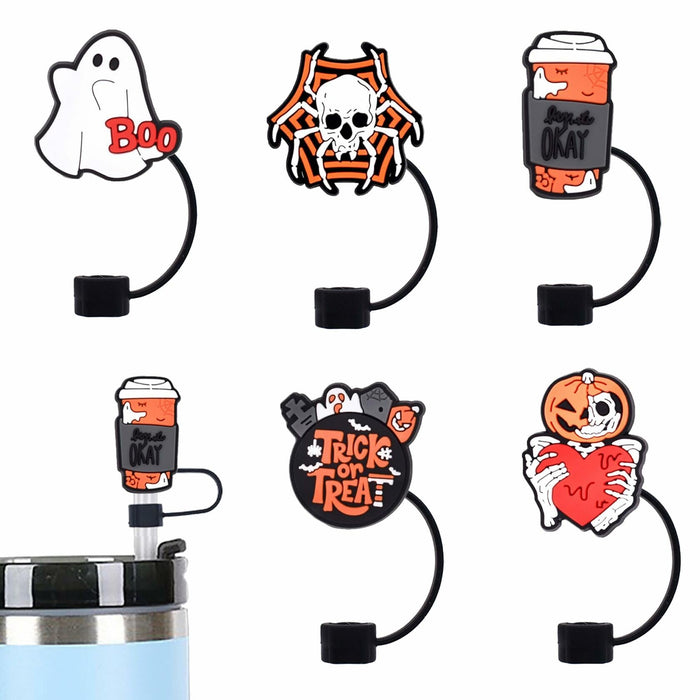 5Pcs Halloween Silicone Skull Ghost Straw Caps for Stanley 30&40oz Tumbler by Deal US