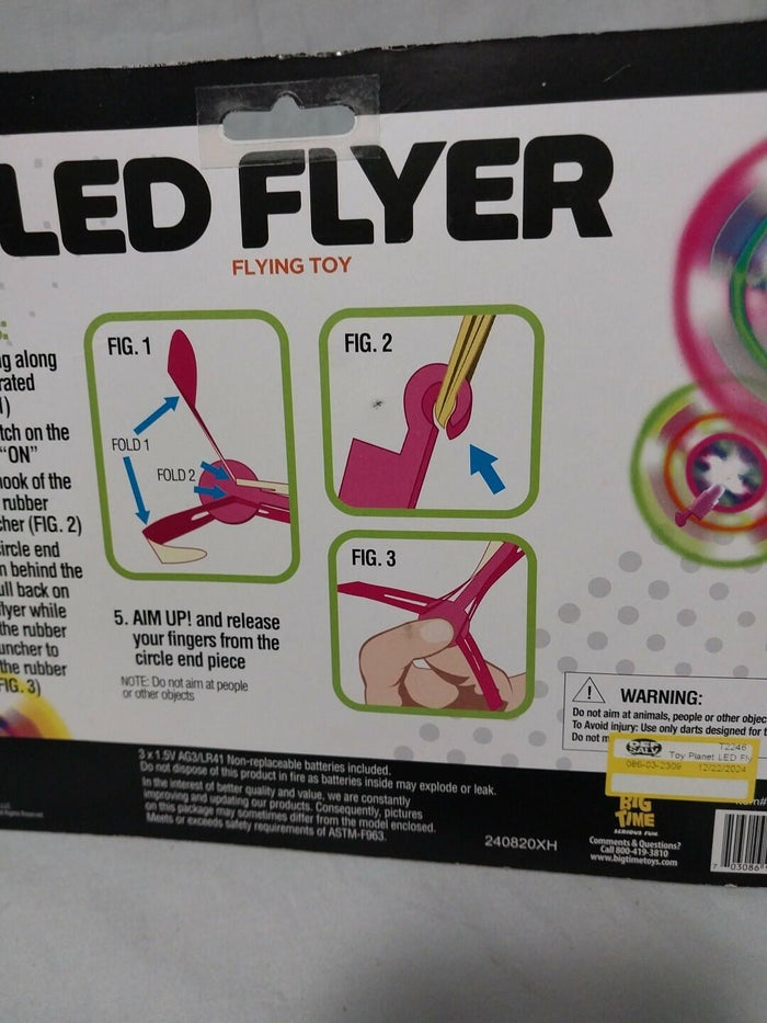 Big Time Toys LED Flyer Flying Toy 2 Launchers Battery Included Plastic by Deal US