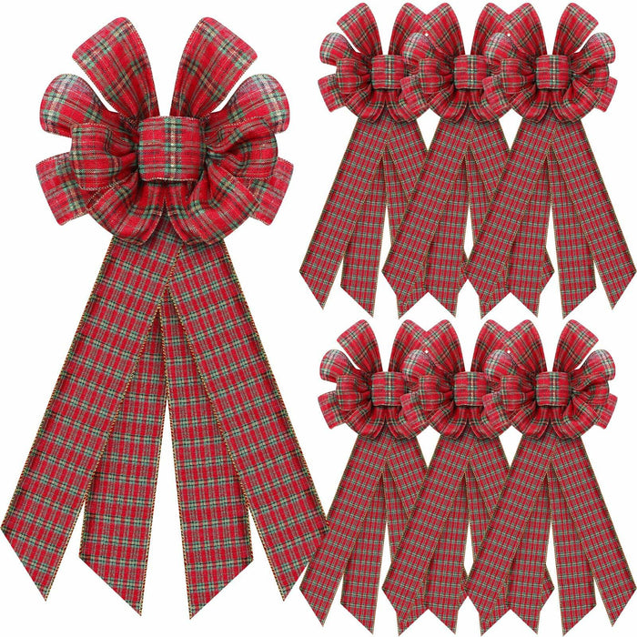 Yinkin 4 Pcs 15x44in Buffalo Plaid Christmas Wreath Bows Red Black by Deal US