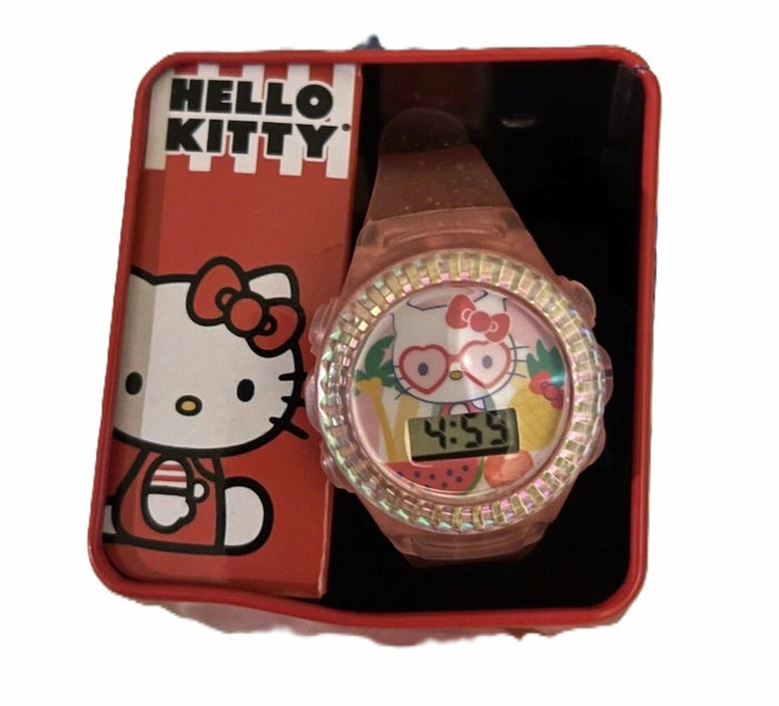 [Like_new] Sanrio Hello Kitty Kids LCD Watch Pink Glitter Strap Adjustable Fit 5.5-8" by Deal US