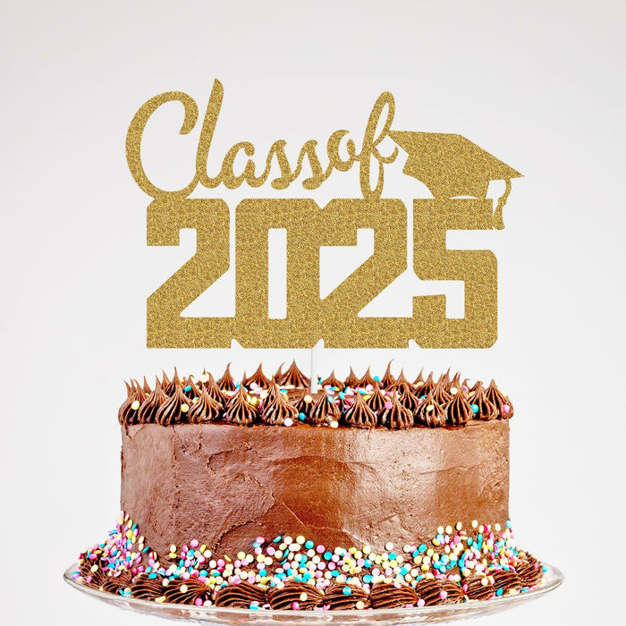 Class of 2025 Cake Topper Graduation Party Supplies Gold Glitter by Deal US