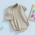 Baby Bubble Romper Solid Color Short Sleeve Bodysuit Khaki Size 0-3M by Deal US