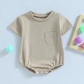 Baby Bubble Romper Solid Color Short Sleeve Bodysuit Khaki Size 0-3M by Deal US