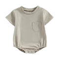 Baby Bubble Romper Solid Color Short Sleeve Bodysuit Khaki Size 0-3M by Deal US