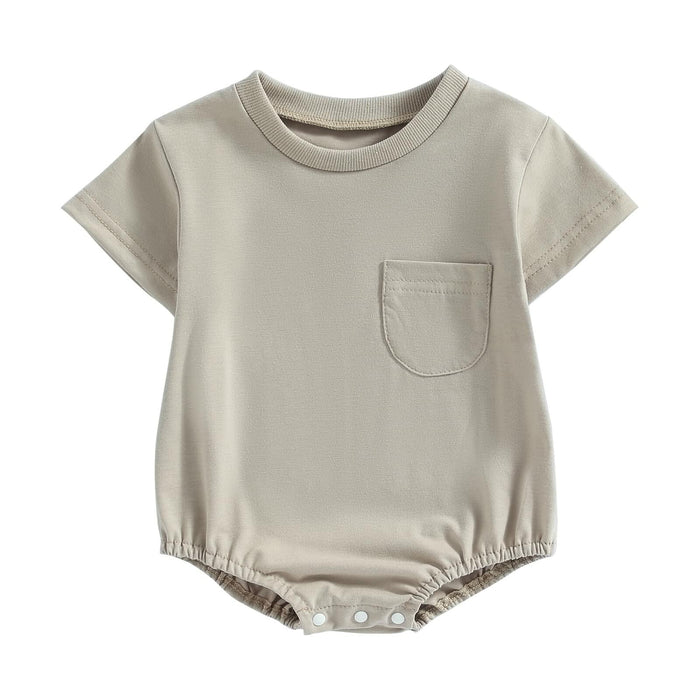 Baby Bubble Romper Solid Color Short Sleeve Bodysuit Khaki Size 0-3M by Deal US