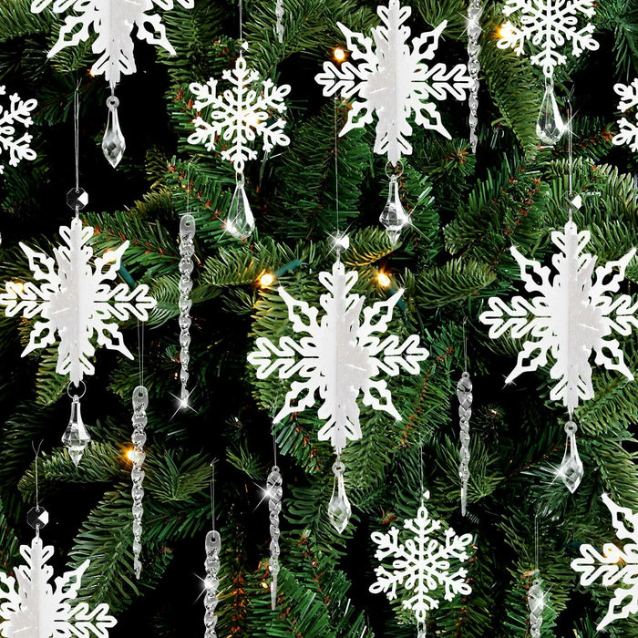 24 Pcs Snowflake Drop Ornaments Clear Decorative Hanging for Christmas Tree by Deal US