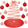 Suilung 22 Pcs Christmas Tree Skirt 46" Red Sequins Ribbon & 20 Ornaments Set by Deal US