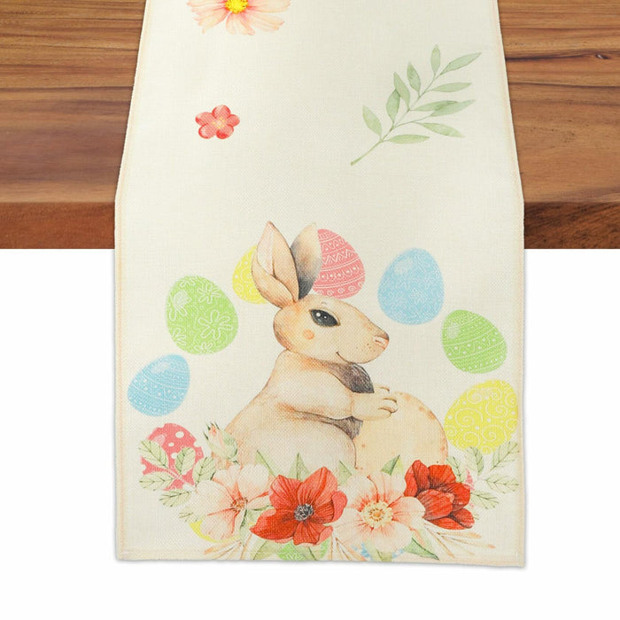 QIHOMPIB Easter Table Runner 13x72 Inch Pastel Rabbit Eggs Polyester by Deal US