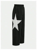 RoseSeek Girl's Wide Leg Star Print Sweatpants High Waist Black Size 12Y by Deal US
