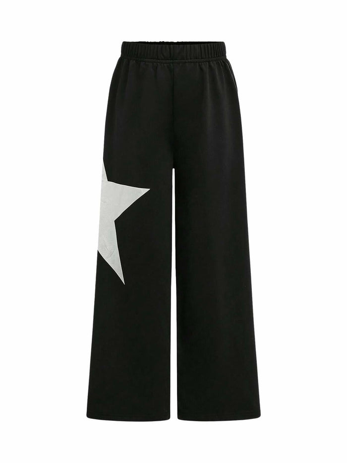 RoseSeek Girl's Wide Leg Star Print Sweatpants High Waist Black Size 12Y by Deal US