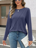 EasyGala Womens Pleated Long Sleeve Casual Top Navy Size M by Deal US
