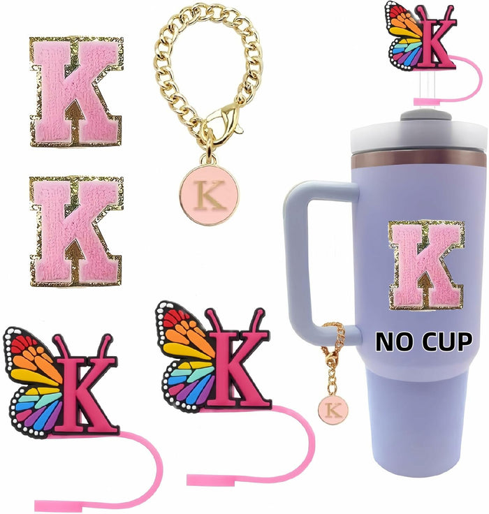 Stanley Cup Accessories Straw Cover Set IN CHENTHY 2pcs + Letter Charm Chains K by Deal US