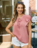 Blouses Women V Neck Ruffle Sleeve Drawstring Front Pink Size S by Deal US