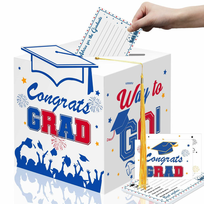 Premium Graduation Card Box Holder with 12 Cards and Tassel, Classic Design by Deal US