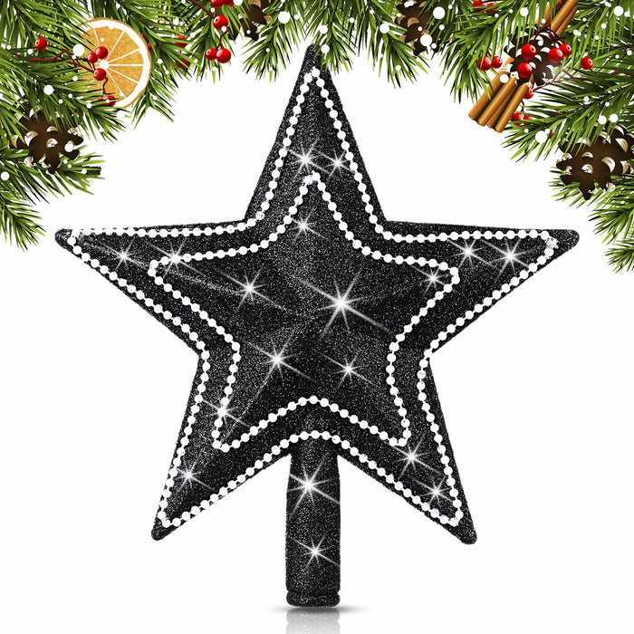 [Like_new] Hollowfly Mini Star Christmas Tree Topper Pearl Black 8 Inch by Deal US