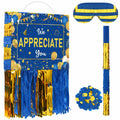[Like New] Poen We Appreciate You Piñata with Stick Blindfold Blue Gold Confetti 16x12 Inch by Deal US