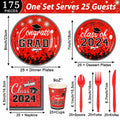 LELEMON Graduation Party Supplies Red Tableware Set Serves 25 Disposable by Deal US