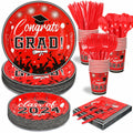 LELEMON Graduation Party Supplies Red Tableware Set Serves 25 Disposable by Deal US