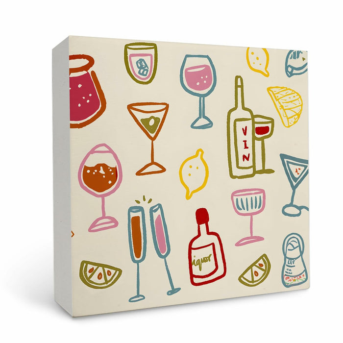 OFlich Wine Bar Wooden Box Sign 5x5 Inches Wine Decor Home Bar Kitchen by Deal US