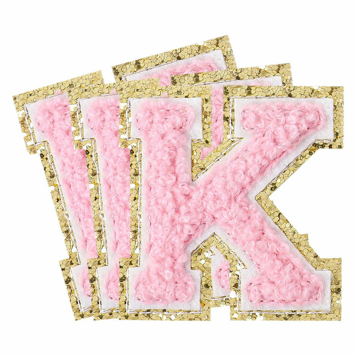 3Pcs Chenille Letter Patches Iron-On Pink 2 Inch Glitter Alphabet K by Deal US