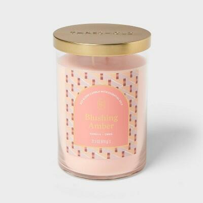 Threshold 21.5oz Glass Jar Candle with Lid Blushing Amber Pink 1 Pack by Deal US