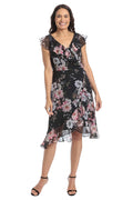 [Like New] London Times Women's Chiffon Ruffle Dress Black/Blush Size 14 by Deal US