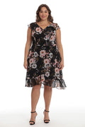 [Like New] London Times Women's Chiffon Ruffle Dress Black/Blush Size 14 by Deal US