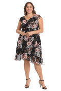 [Like New] London Times Women's Chiffon Ruffle Dress Black/Blush Size 14 by Deal US
