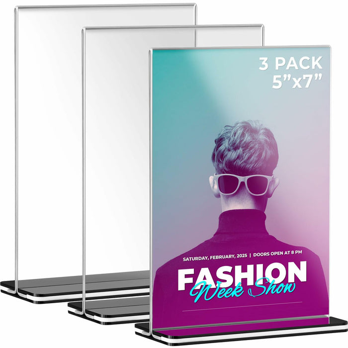 Tomorotec 3-Pack Acrylic Sign Holder 7x5in Horizontal Black Base by Deal US
