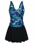 Kate Kasin Two Piece Swimsuit Tummy Control V Neck Blue Leaf Size 2XL by Deal US