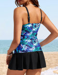 Kate Kasin Two Piece Swimsuit Tummy Control V Neck Blue Leaf Size 2XL by Deal US