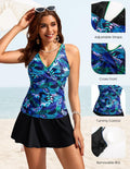 Kate Kasin Two Piece Swimsuit Tummy Control V Neck Blue Leaf Size 2XL by Deal US